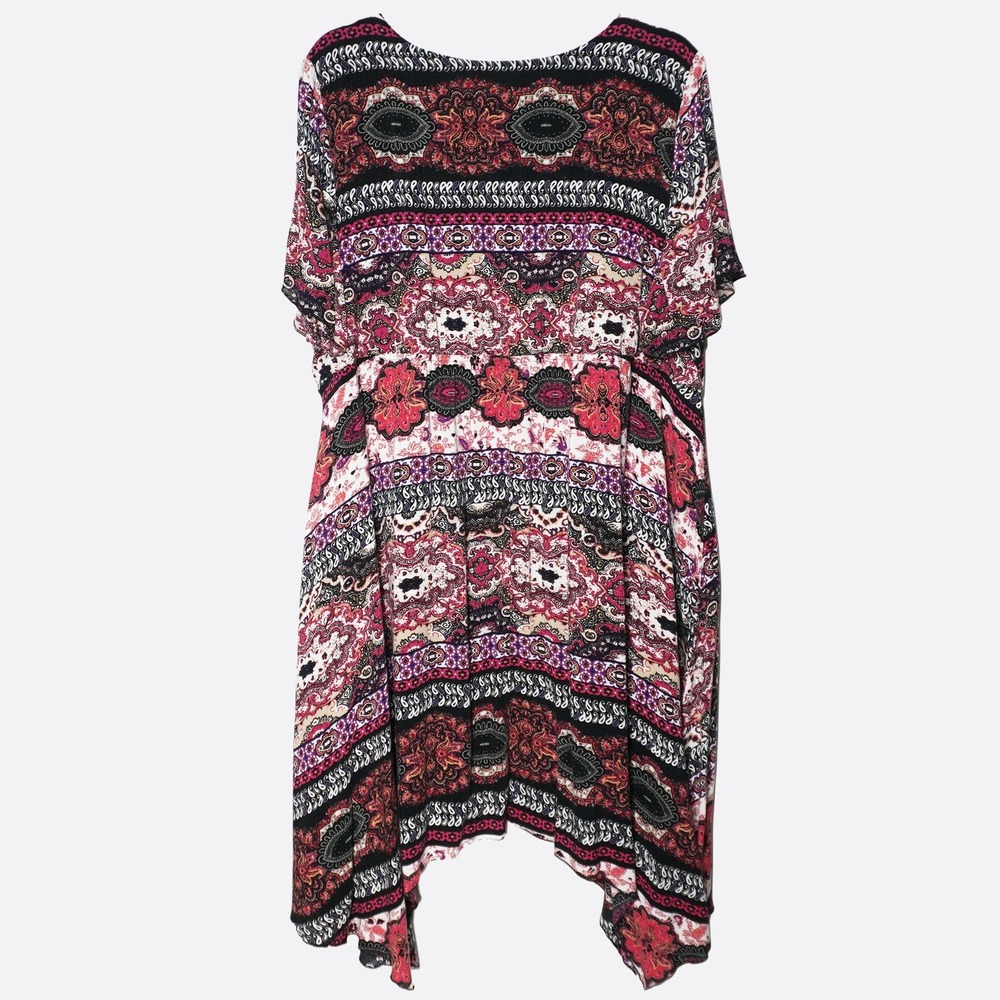 Maurices Paisley Print 2X 18 20 Burgundy Handkerchief Hem Dress Boho Chic - Picture 3 of 9